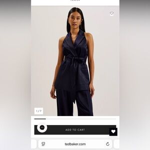 NWT Ted Baker Navy Satin Longline Vest with Belt